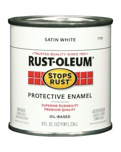 Rust-Oleum Stops Rust Oil Based Satin Protective Rust Control Enamel, White, 1/2 Pt.