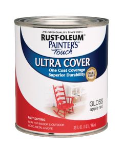 Rust-Oleum Painter's Touch 2X Ultra Cover Premium Latex Paint, Gloss Apple Red, 1 Qt.