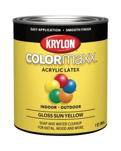 Krylon ColorMaxx Gloss Interior/Exterior Wall Paint, Sun Yellow, 1 Qt.