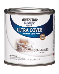 Rust-Oleum Painter's Touch 2X Ultra Cover Premium Latex Paint, White Semi-Gloss, 1/2 Pt.
