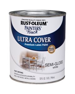 Rust-Oleum Painter's Touch 2X Ultra Cover Premium Latex Paint, White Semi-Gloss, 1 Qt.
