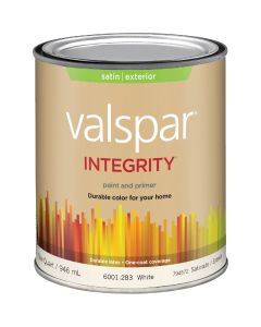 Valspar Integrity Latex Paint And Primer Satin Exterior House Paint, White, 1 Qt.