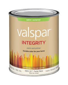 Valspar Integrity Latex Paint And Primer Satin Exterior House Paint, Pastel Base, 1 Qt.