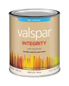 Valspar Integrity Latex Paint And Primer Flat Exterior House Paint, White, 1 Qt.