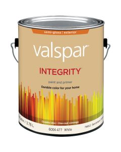 Valspar Integrity Latex Paint And Primer Semi-Gloss Exterior House Paint, White, 1 Gal.