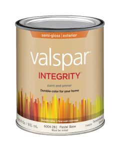Valspar Integrity Latex Paint And Primer Semi-Gloss Exterior House Paint, Pastel Base, 1 Qt.