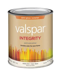 Valspar Integrity Latex Paint And Primer Semi-Gloss Exterior House Paint, Clear Base, 1 Qt.