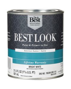 Best Look Latex Premium Paint & Primer In One Satin Interior Wall Paint, Bright White, 1 Qt.