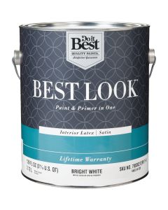 Best Look Latex Premium Paint & Primer In One Satin Interior Wall Paint, Bright White, 1 Gal.