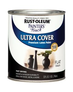 Rust-Oleum Painter's Touch 2X Ultra Cover Premium Latex Paint, Flat Black, 1 Qt.