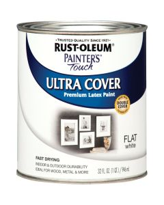 Rust-Oleum Painter's Touch 2X Ultra Cover Premium Latex Paint, Flat White, 1 Qt.