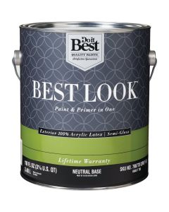 Best Look 100% Acrylic Latex Premium Paint & Primer In One Semi-Gloss Exterior House Paint, Neutral Base, 1 Gal.