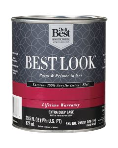 Best Look 100% Acrylic Latex Premium Paint & Primer In One Flat Exterior House Paint, Extra Deep Base, 1 Qt.