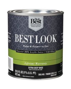 Best Look 100% Acrylic Latex Premium Paint & Primer In One Semi-Gloss Exterior House Paint, Extra Deep Base, 1 Qt.