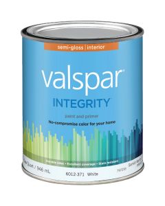 Valspar Integrity Latex Paint And Primer Semi-Gloss Interior Wall Paint, White, 1 Qt.