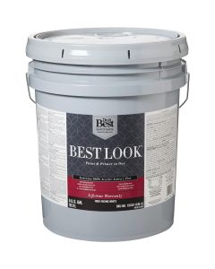 Best Look 100% Acrylic Latex Premium Paint & Primer In One Flat Exterior House Paint, High Hiding White, 5 Gal.