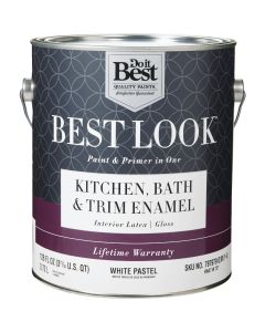 Best Look Latex Paint & Primer In One Kitchen Bath & Trim Enamel Gloss Interior Wall Paint, White-Pastel Base, 1 Gal.