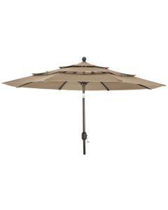 Outdoor Expressions 9 Ft. 3-Tier Tilt/Crank Tan Patio Umbrella