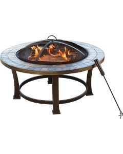 Outdoor Expressions 34 in. Antique Bronze Round Steel Fire Pit