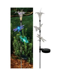 Solaris Acrylic Flower/Insect Trio 33 In. H. Solar Stake Light Lawn Ornament