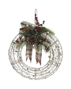 Alpine 10 In. L. x 4 In. W. x 11 In. H. LED Gold Wire Christmas Wreath