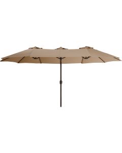Outdoor Expressions Steel Crank Tan Double Patio Umbrella