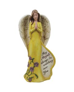 Alpine 18 In. H. Yellow Dress Angel Statue with Hopeful Message