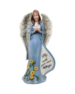 Alpine 18 In. H. Blue Dress Angel Statue with Hopeful Message