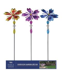 Alpine 37 In. H. Colorful Glass Flower & Gem Wind Spinner Stake