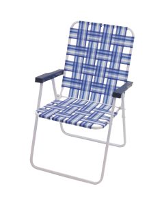 Rio Brands Step-Up Blue & White Polyester Web High-Back Steel Folding Chair