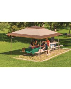 Crown Shade Mega Shade 10 Ft. x 10 Ft. Cool Gray Steel Frame Khaki Canopy Automatic Awning