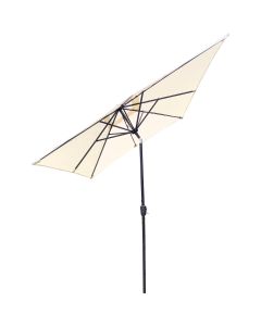 Outdoor Expressions 9 Ft. x 7 Ft. Rectangular Aluminum Tilt/Crank Cream Patio Umbrella with Solar LED Lights