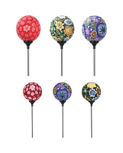 Alpine Glass 34 In. H. LED Mosaic Floral Globe Solar Stake Light