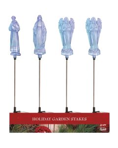 Alpine 34 In. LED Solar Iridescent St Francis/Mary/Angel Holiday Garden Stake