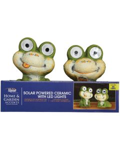 Alpine 7 In. Solar Green Frog Statue with LED Eyes