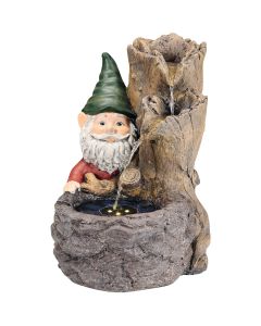 Lumineo 16.9 In. W. x 17.7 In. H. x 12.8 In. L. Glassfiber Reinforced Concrete Log Waterfall Solar Fountain with Gnome
