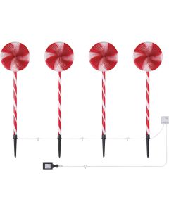 Alpine 28 In. LED Peppermint Candy Multi-Function Garden Stakes (4-Pack)