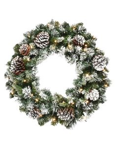 Frosted Forest Morning 24 In. 35-Bulb Warm White LED Prelit Wreath