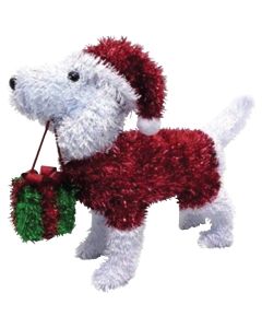 Youngcraft 14.5 In. Tinsel 3-Dimensional Dog with Red Sweater & Santa Hat