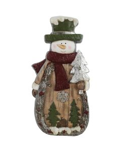 Alpine 15 In. H. Wood Look Snowman with LED Lights