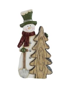 Alpine Snowman and Wood-like Tree Statue with LED Lights and Timer