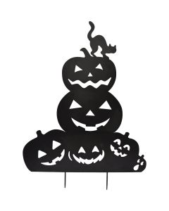 49.45 In. Metal Stacked Jack-O-Lanterns Stacked with Scaredy Cat Halloween Yard Stake