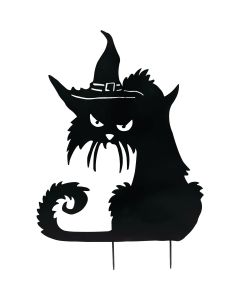 35.59 In. Metal Alley Cat with Witch's Hat Halloween Yard Stake