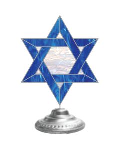 Alpine 14 In. Blue LED Star of David Tabletop Holiday Decoration with Silver Base