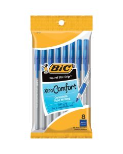 Bic Round Stic Grip Medium Point Blue Pen (8-Pack)