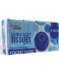 Home Smart Ultra Soft Triple Ply Pocket Pack Facial Tissues (8-Pack)