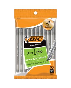 Bic Round Stic Medium Point Black Ball Pen (10-Pack)