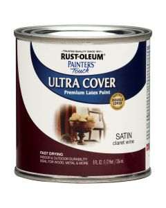 1/2 Pt Rust-Oleum 267310 Claret Wine Painter's Touch 2X Ultra Cover Premium Latex Paint, Satin