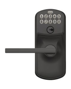 Schlage Matte Black Electronic Keypad Entry Latitude Lever with Plymouth Trim