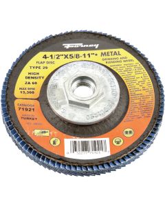 Forney 4-1/2 In. x 5/8 In.-11 60-Grit Type 29 High Density Blue Zirconia Angle Grinder Flap Disc